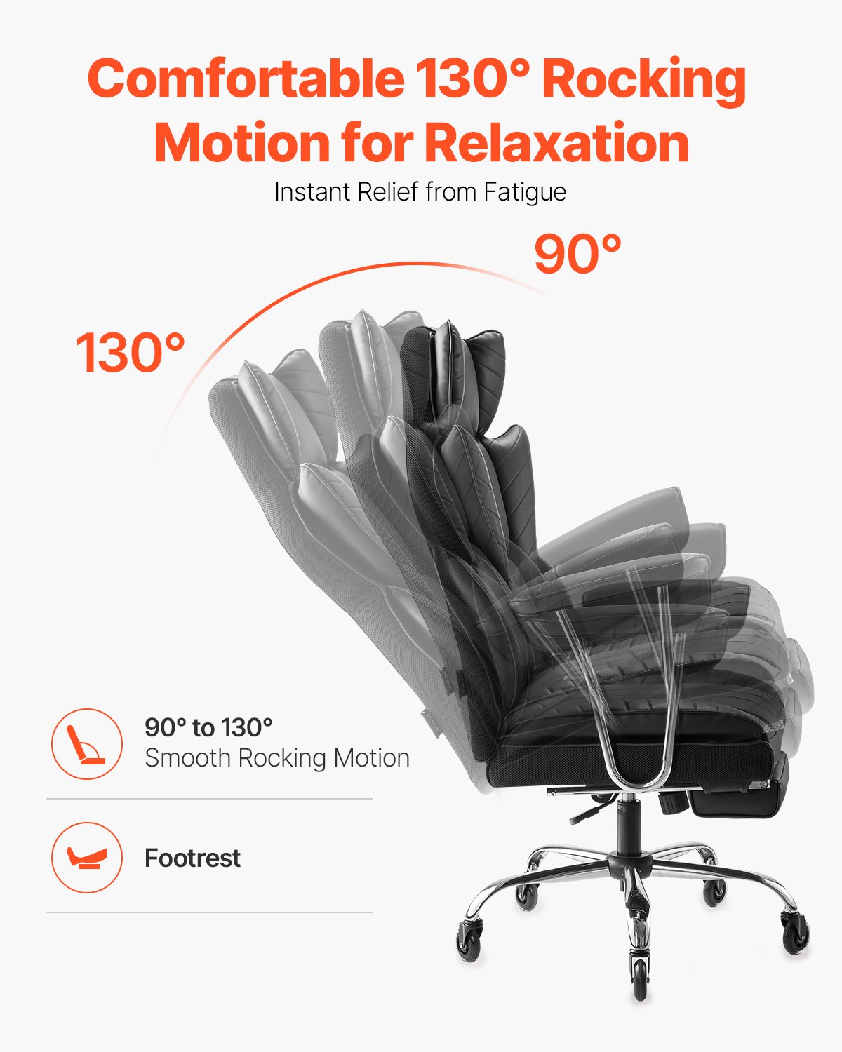 Executive Office Chair With Footrest, 400 Lbs Capacity With Heavy Duty PU Leather Wide Office Chair, Big And Tall Reclining Office Chairs With Lumbar Support, Strong Metal Base Quiet Wheels, Black