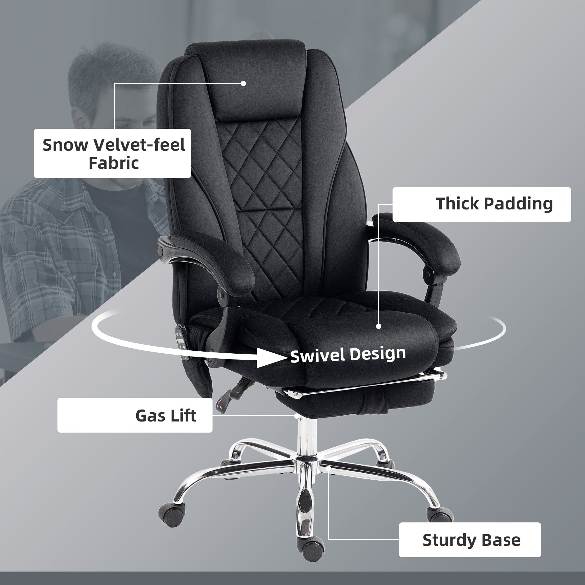 Massage Office Chair, Heated Reclining Computer Chair with Adjustable Height and Footrest, Black