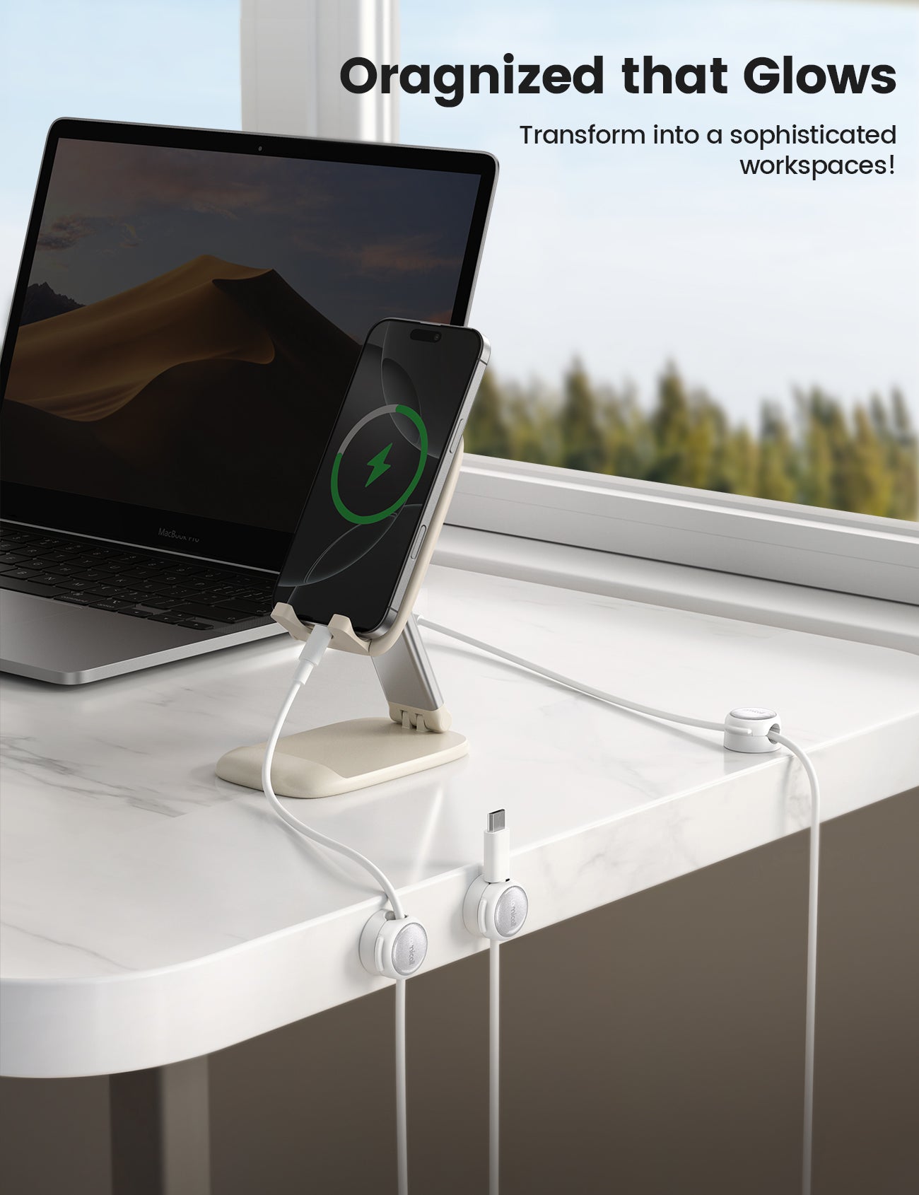 Lamicall 6‑Pack Rotatable Spring Cable Organizer Clips — Desk Cord Management Set