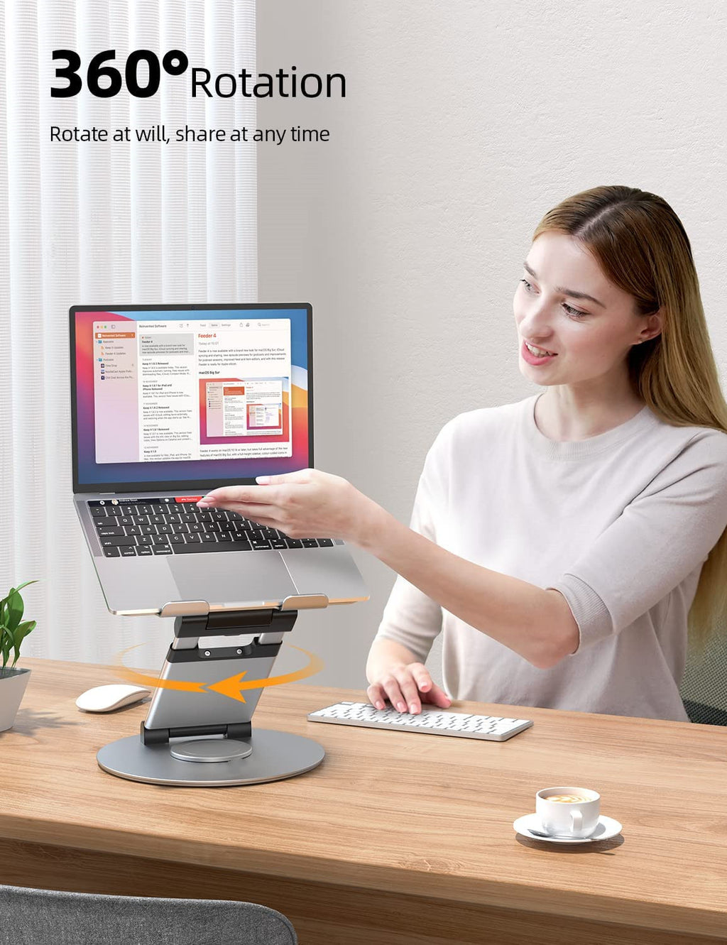 Height & Angle Adjustable Ergonomic Laptop Stand — 360° Rotating Sit‑to‑Stand Desk Extension