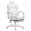 PU Leather Office Chair, Executive Desk Chair with Headrest, Foot Rest, Swivel Wheels, Reclining Computer Chair, White