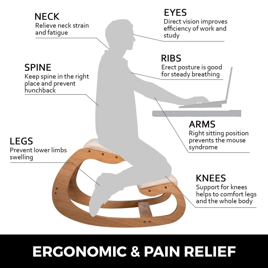 Ergonomic Kneeling Chair 99.8 Kg Load Capacity Kneeling Posture Desk Chair Stool With Hip Cushion Kneeling Ergonomic Stool For Home Office Good Posture Computer Stool White Oak